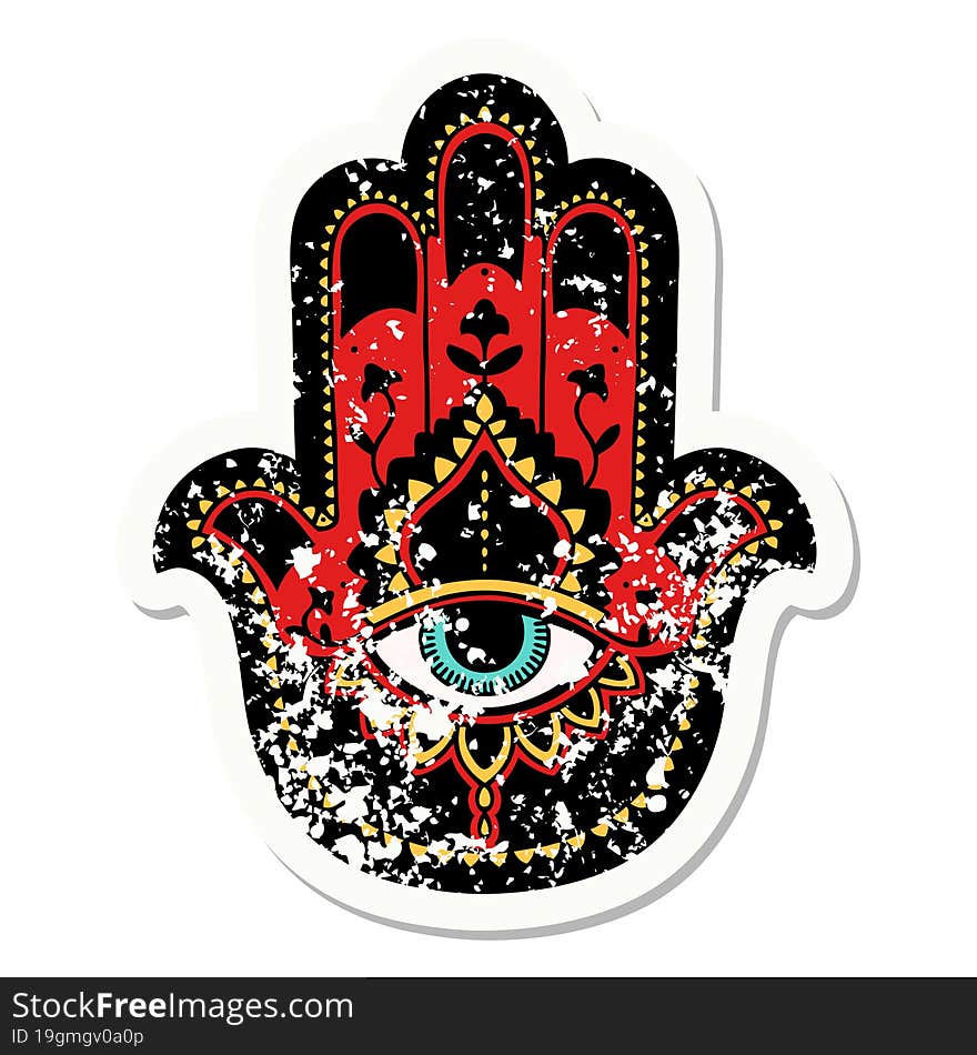 distressed sticker tattoo in traditional style of a hamza. distressed sticker tattoo in traditional style of a hamza