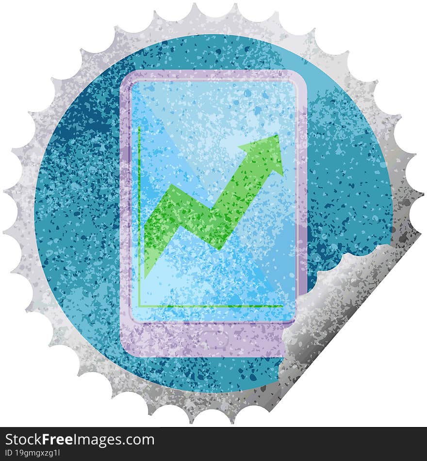 electronic tablet showing business performance round sticker stamp