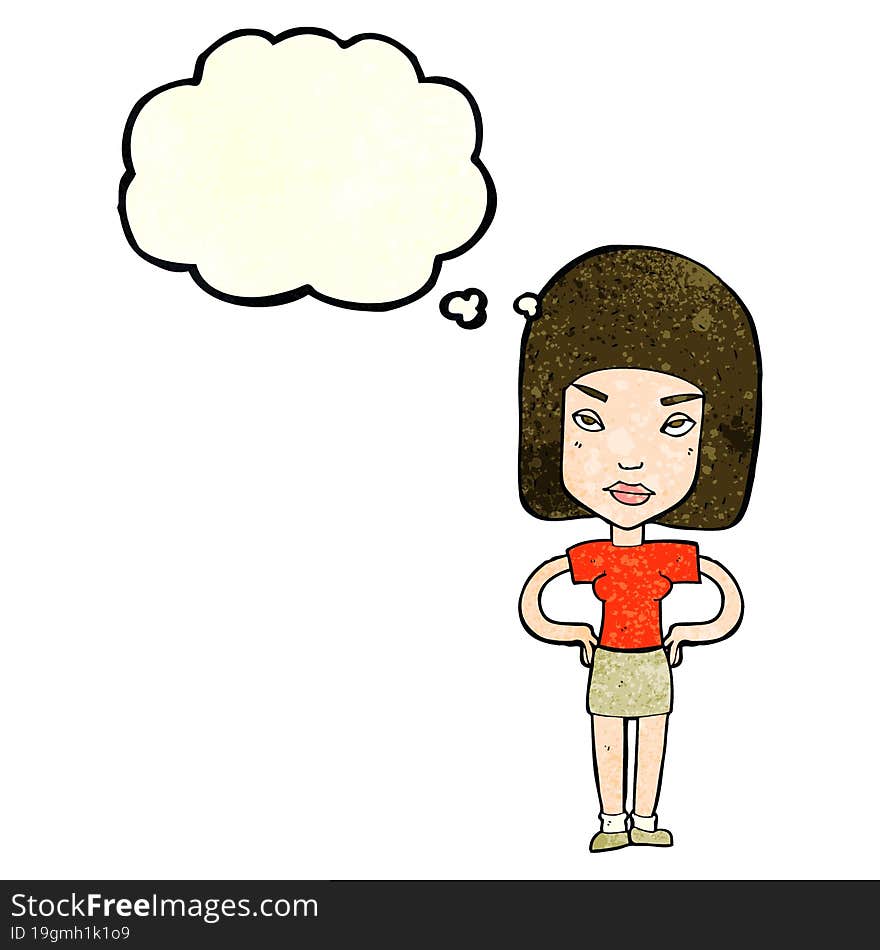 cartoon annoyed woman with thought bubble