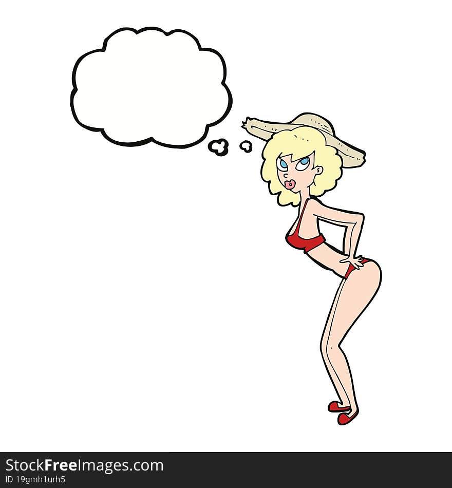 cartoon pin-up beach girl with thought bubble