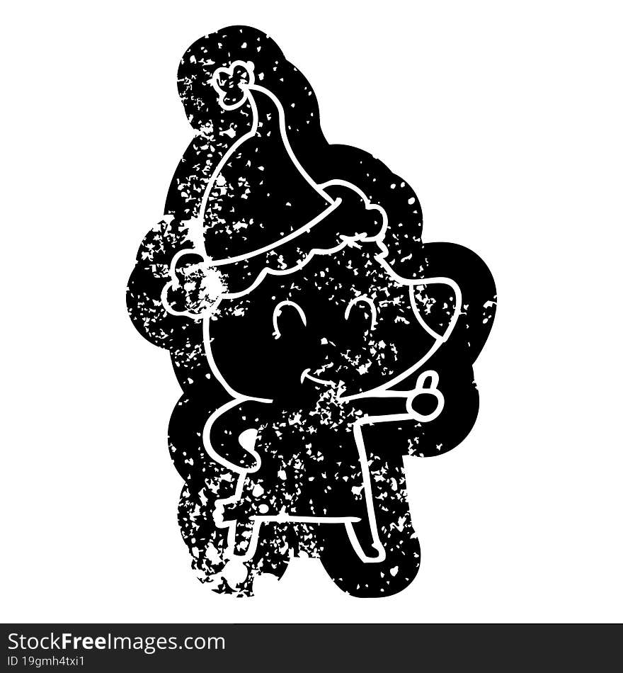 Female Bear Cartoon Distressed Icon Of A Wearing Santa Hat