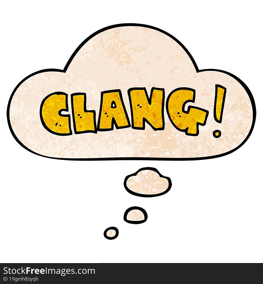 cartoon word clang and thought bubble in grunge texture pattern style