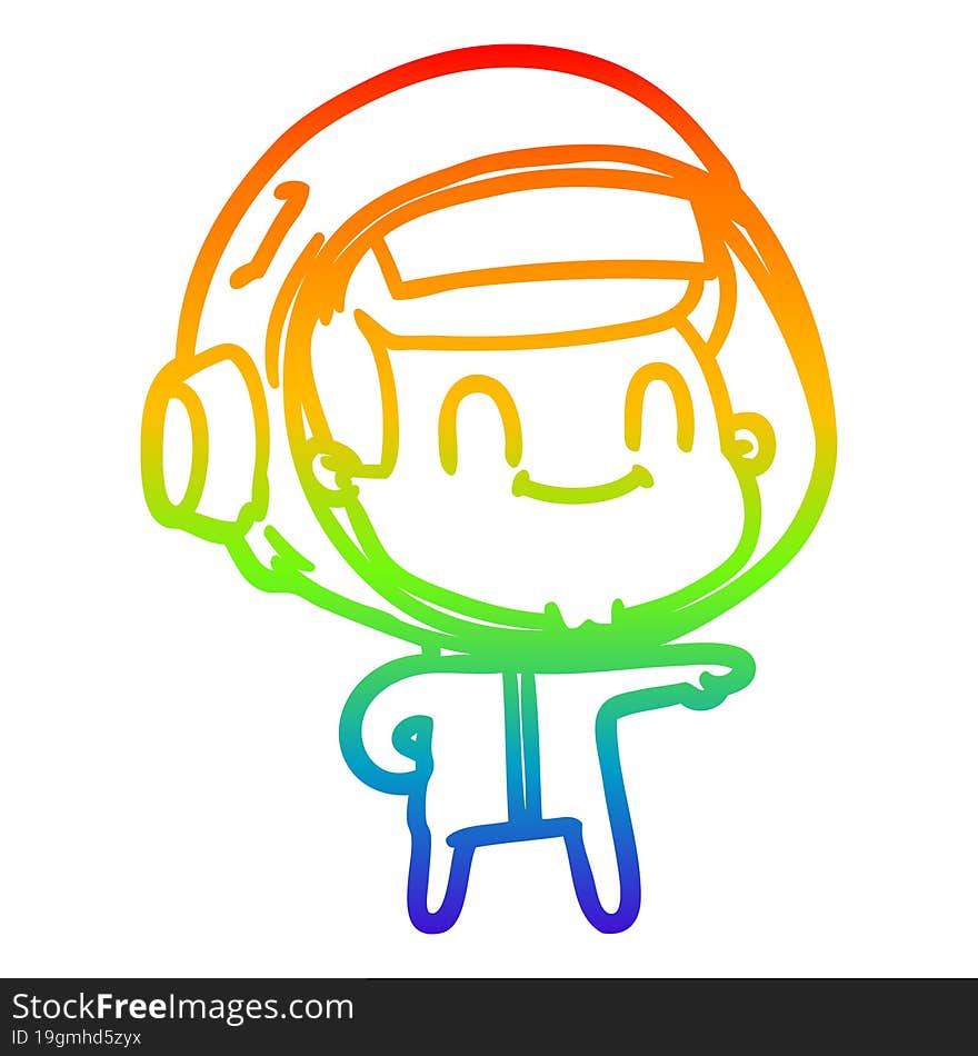 rainbow gradient line drawing happy cartoon astronaut man