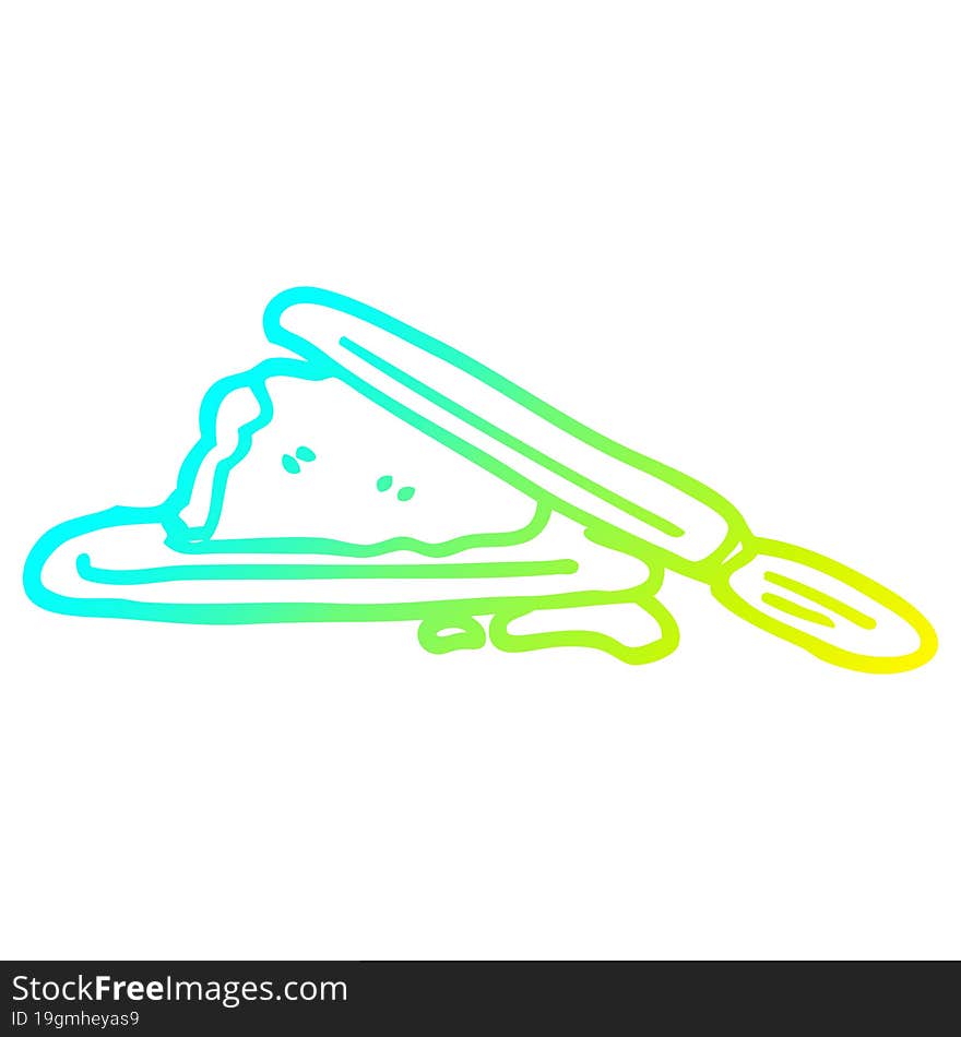 cold gradient line drawing of a cartoon butter and knife