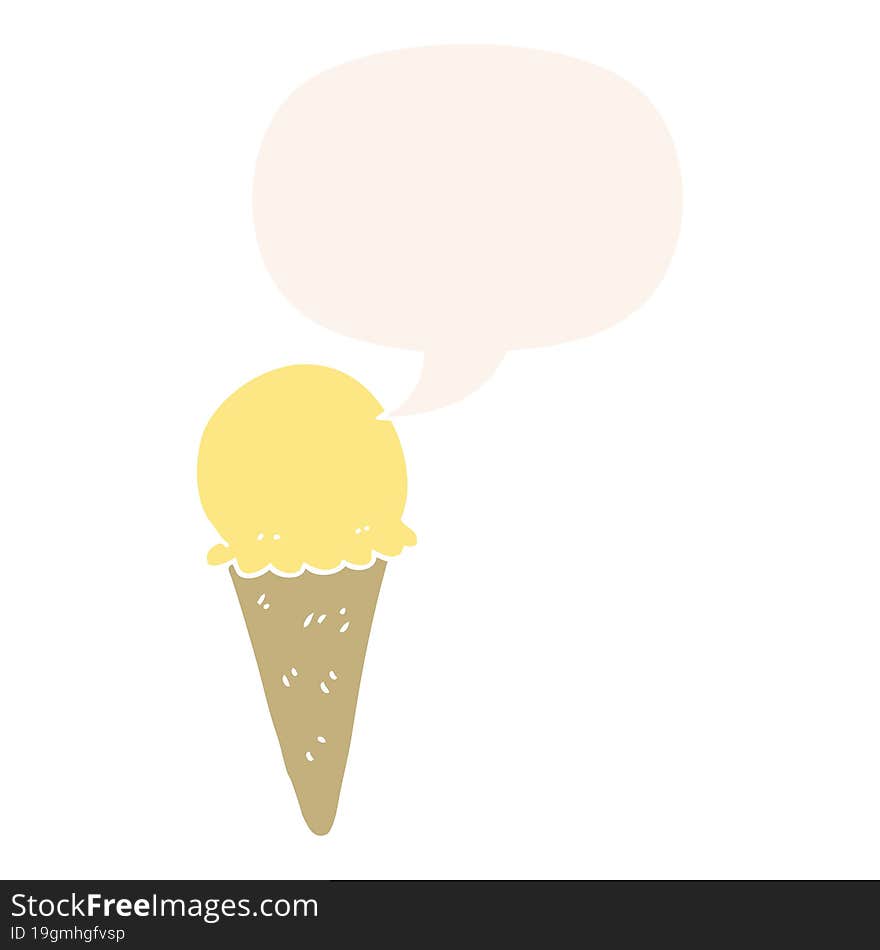 cartoon ice cream and speech bubble in retro style