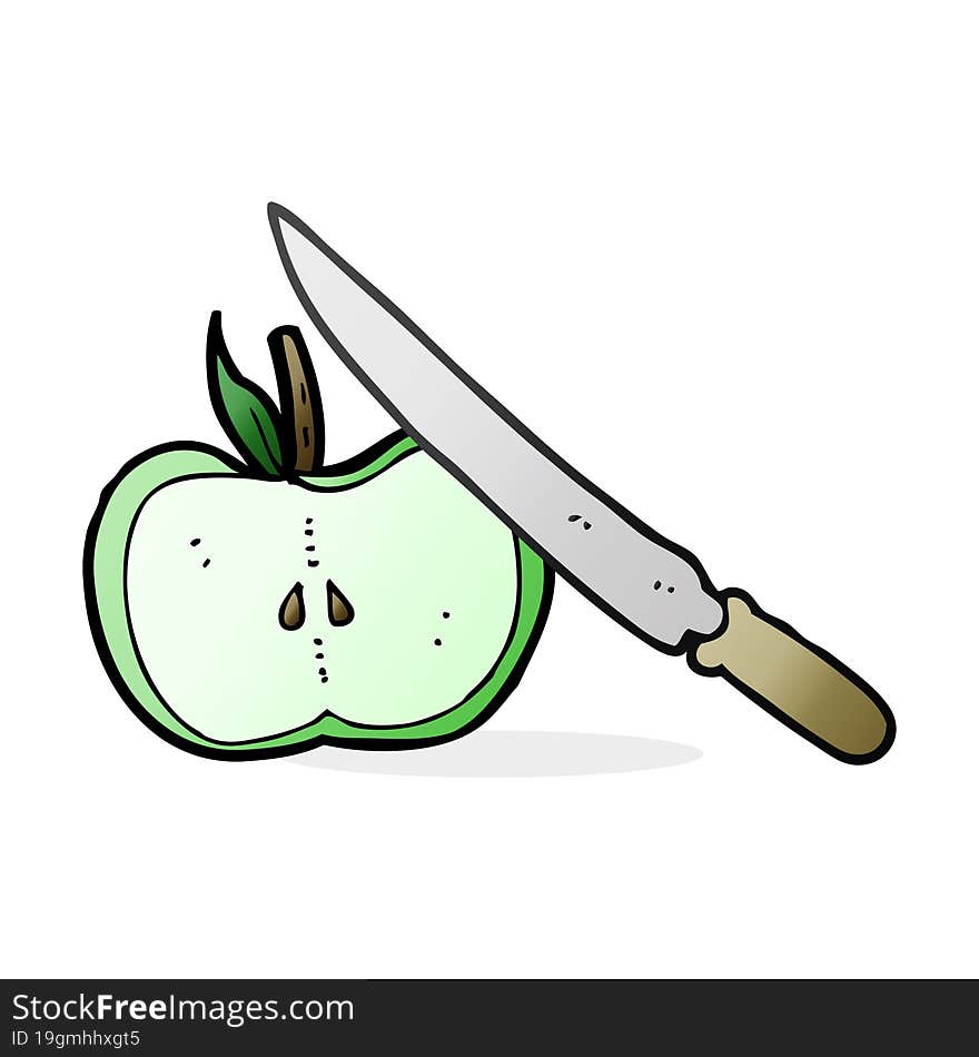 freehand drawn cartoon apple being sliced