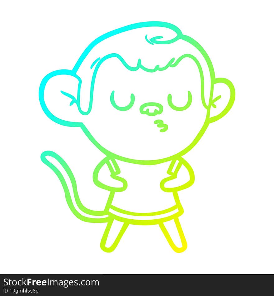 Cold Gradient Line Drawing Cartoon Calm Monkey