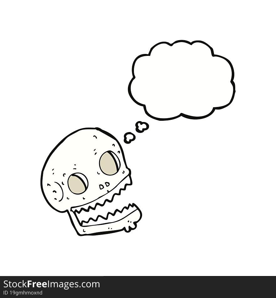 cartoon spooky skull with thought bubble