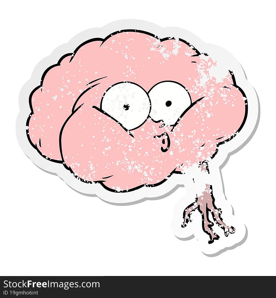 Distressed Sticker Of A Cartoon Impressed Brain