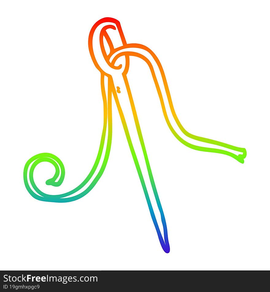 rainbow gradient line drawing of a cartoon needle and thread