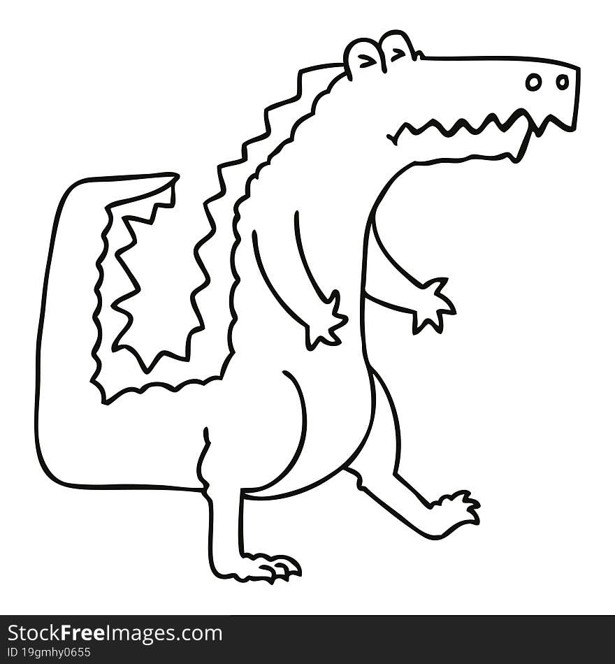 Quirky Line Drawing Cartoon Crocodile