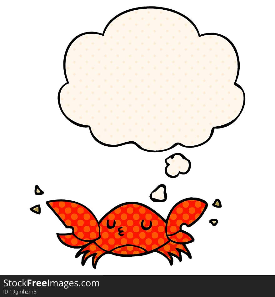 cartoon crab and thought bubble in comic book style