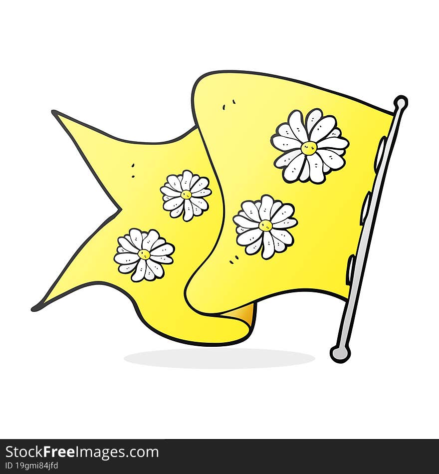 freehand drawn cartoon flower flag