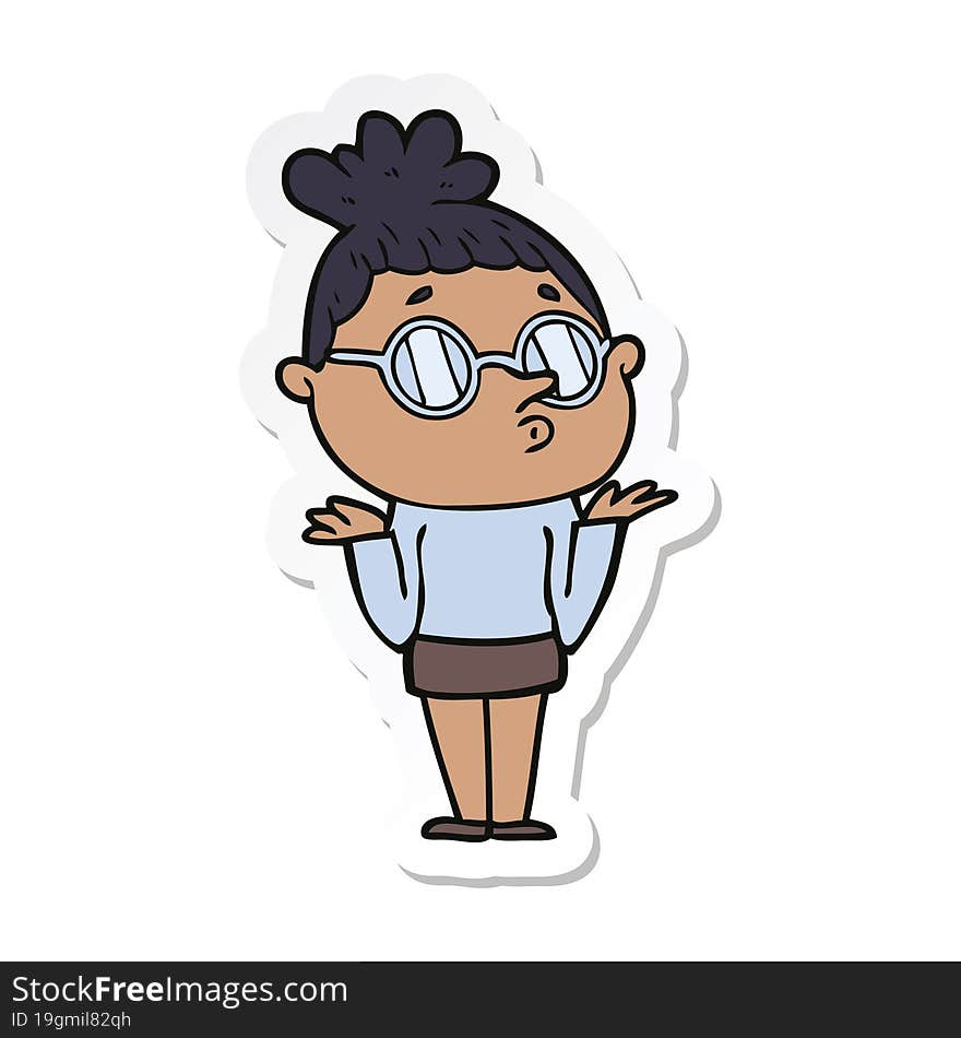 sticker of a cartoon woman wearing glasses