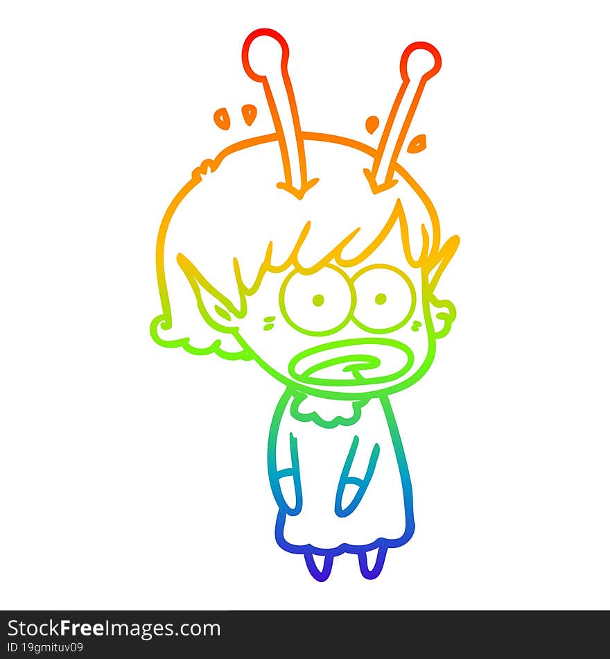 rainbow gradient line drawing cartoon shocked alien girl