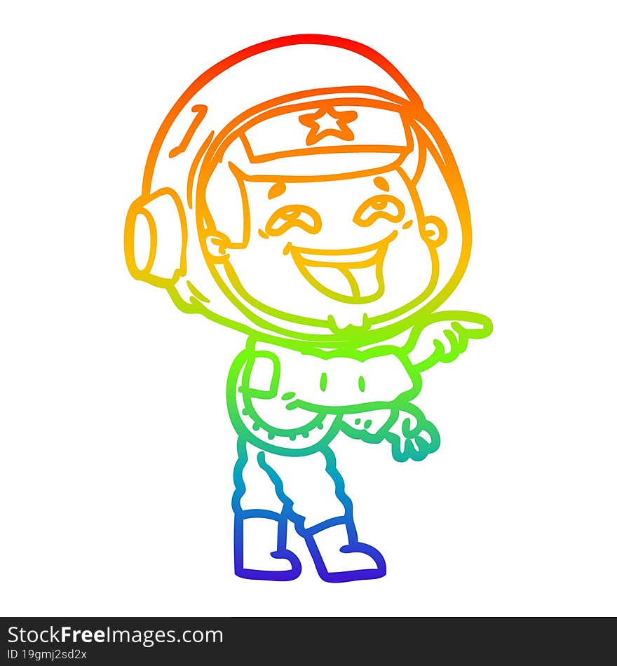 rainbow gradient line drawing of a cartoon laughing astronaut