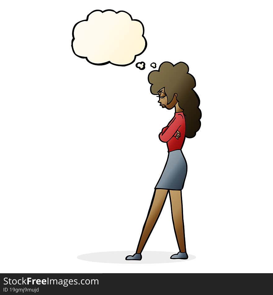 cartoon annoyed woman with thought bubble