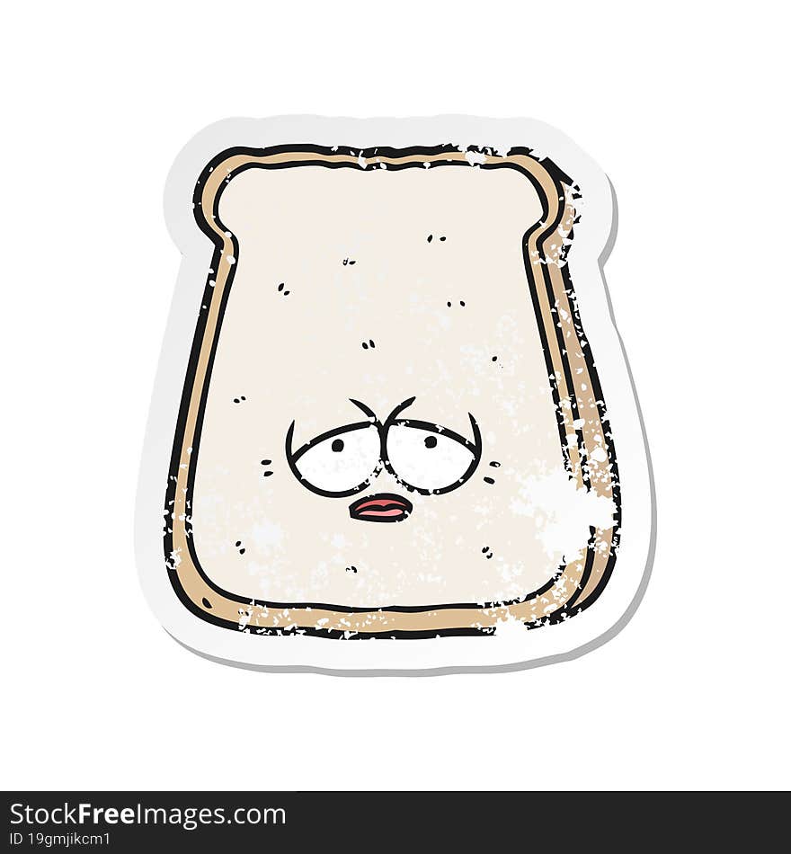 distressed sticker of a cartoon tired old slice of bread