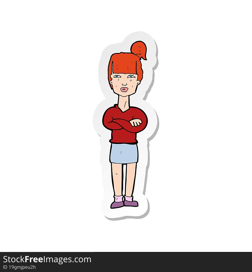 Sticker Of A Cartoon Annoyed Woman