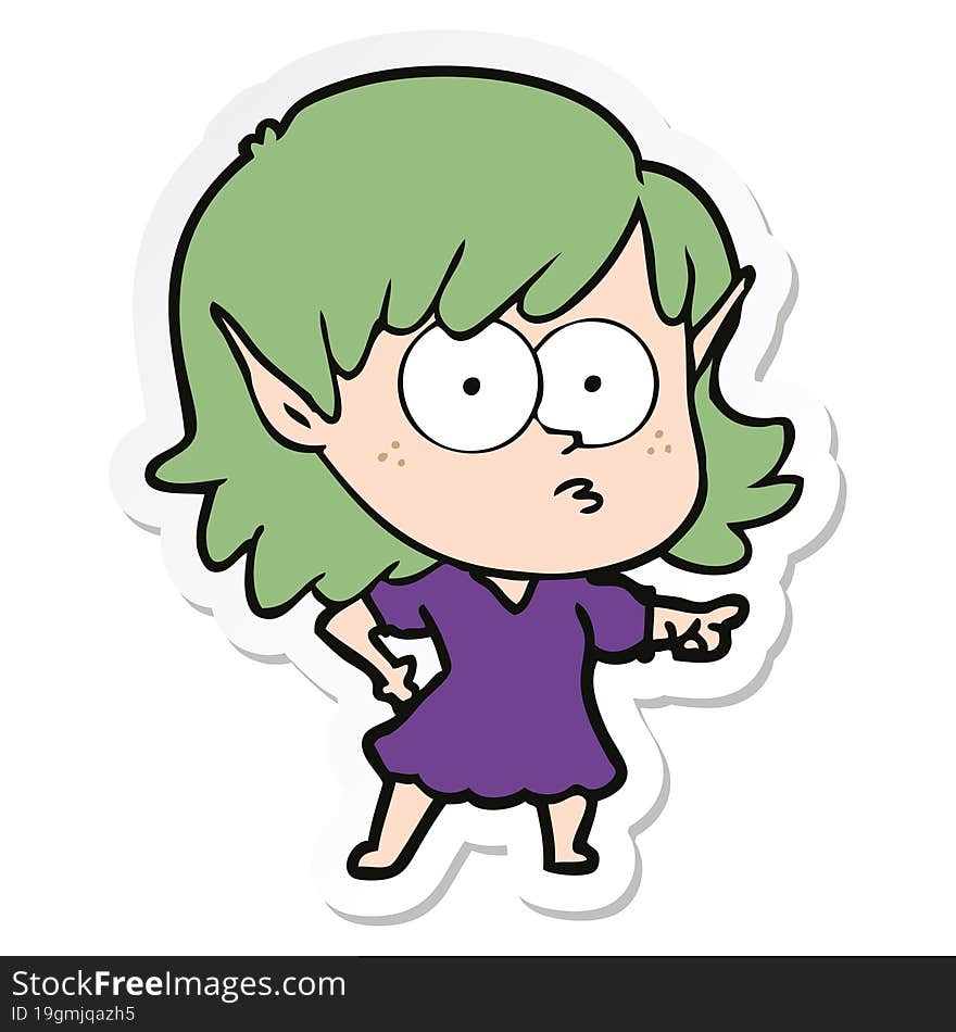 sticker of a cartoon elf girl staring