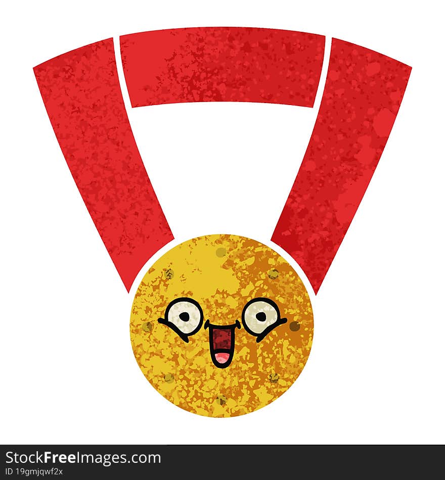 retro illustration style cartoon gold medal