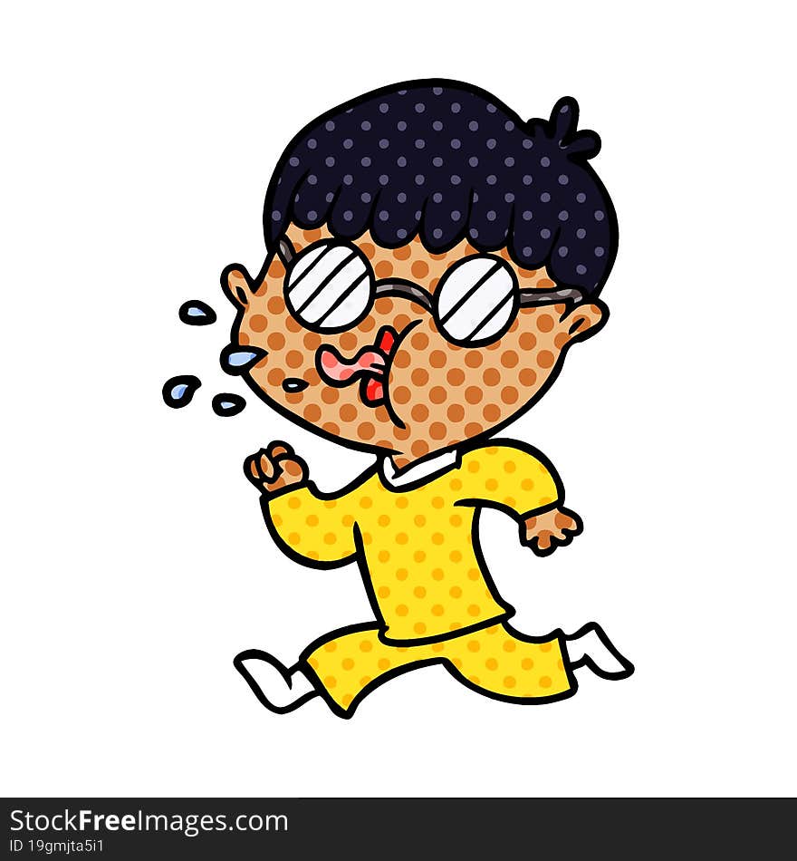 cartoon boy wearing spectacles and running. cartoon boy wearing spectacles and running