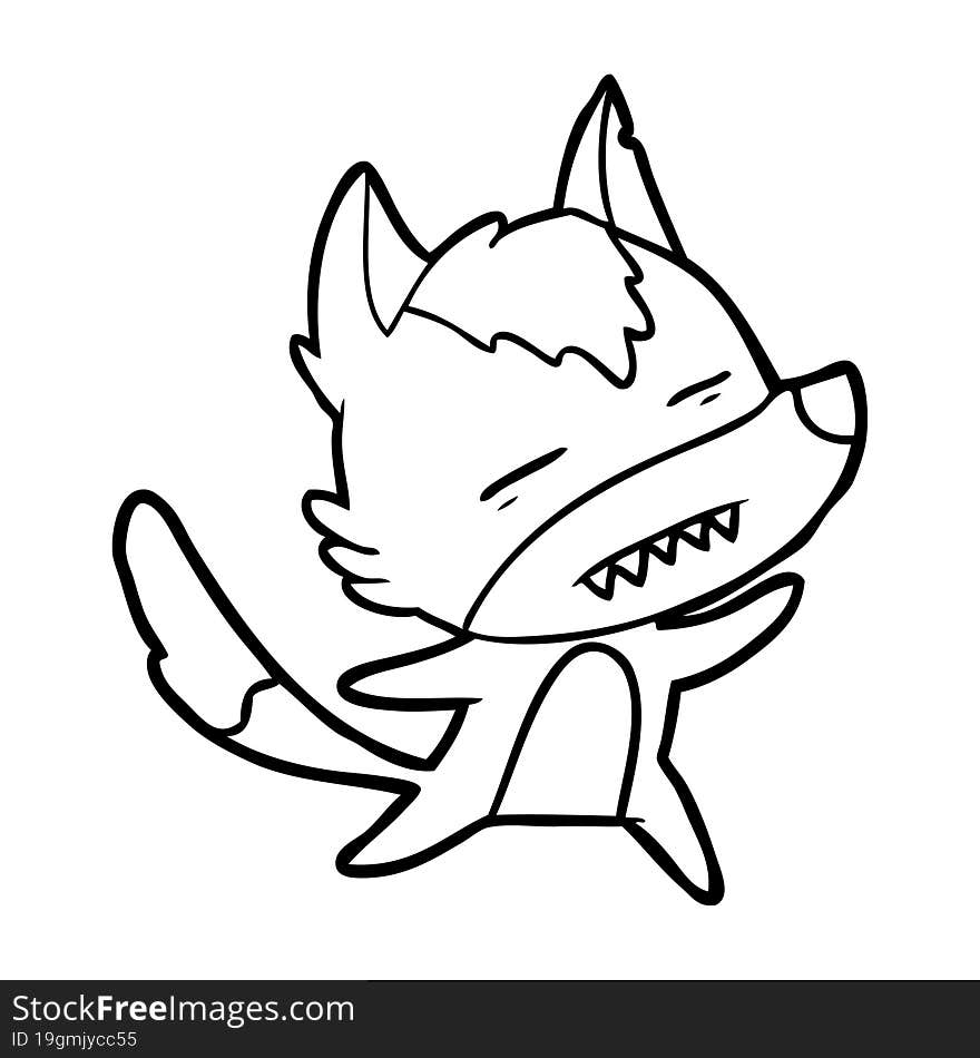 cartoon wolf showing teeth whilst dancing. cartoon wolf showing teeth whilst dancing