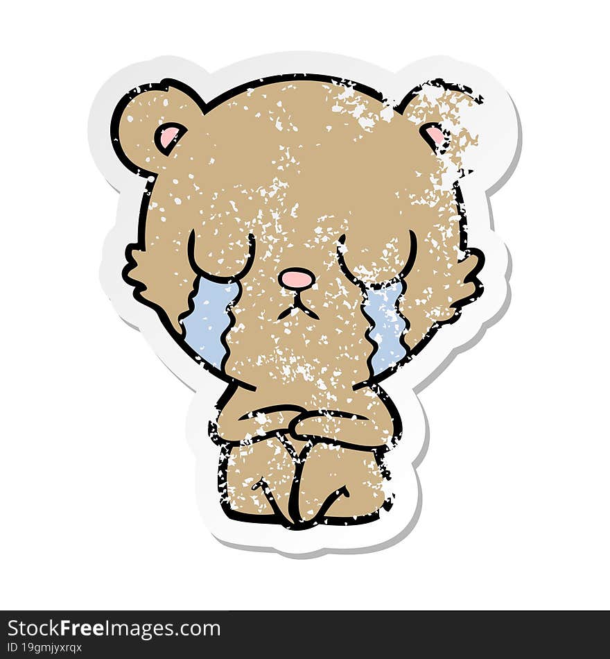 distressed sticker of a crying cartoon bear