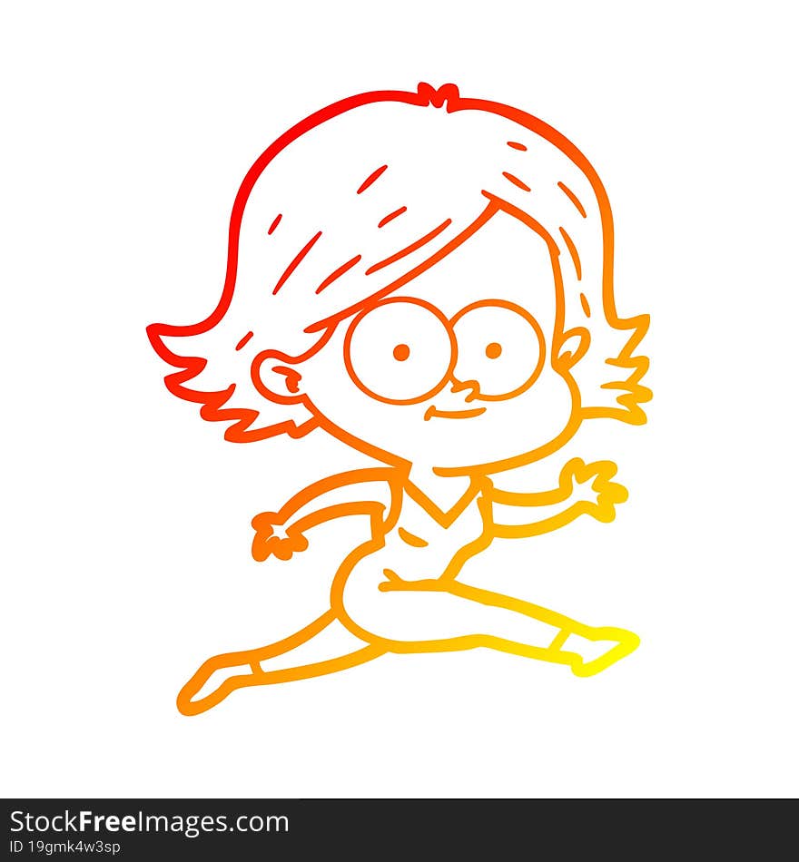 warm gradient line drawing happy cartoon girl