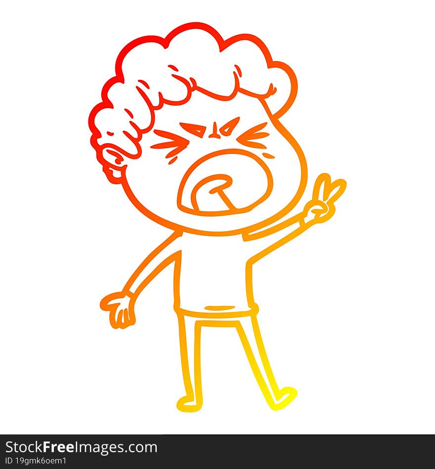 warm gradient line drawing cartoon furious man