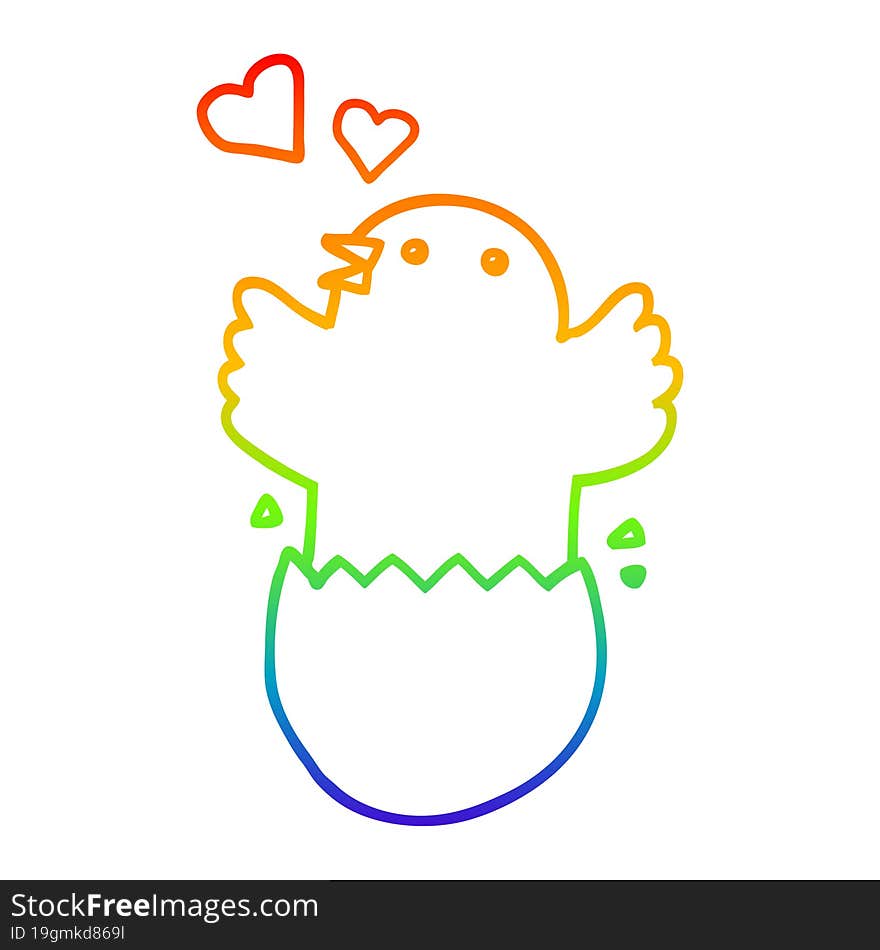 rainbow gradient line drawing cute hatching chick cartoon