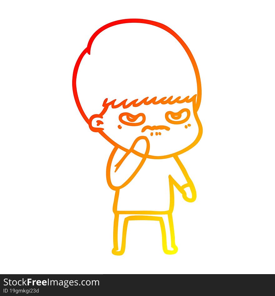 warm gradient line drawing angry cartoon boy