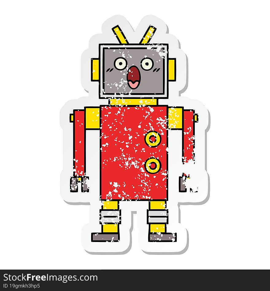 Distressed Sticker Of A Cute Cartoon Robot