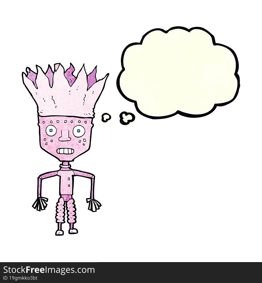 funny cartoon robot wearing crown with thought bubble