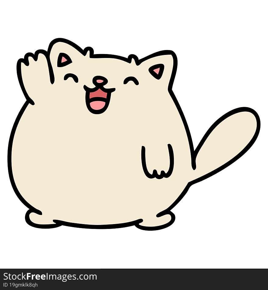 cartoon of a happy cat waving. cartoon of a happy cat waving