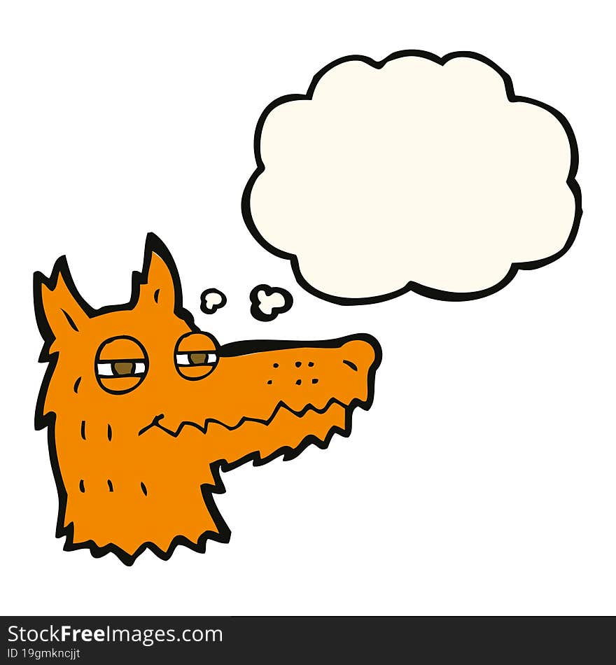 cartoon smug fox face with thought bubble