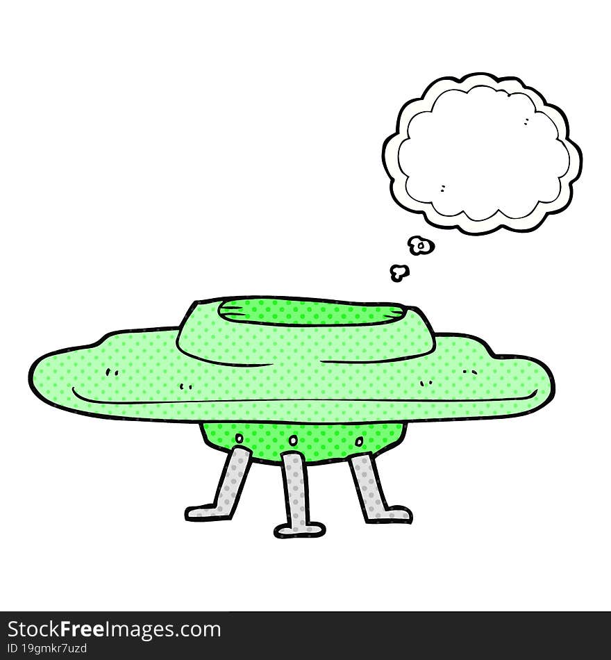 freehand drawn thought bubble cartoon flying saucer