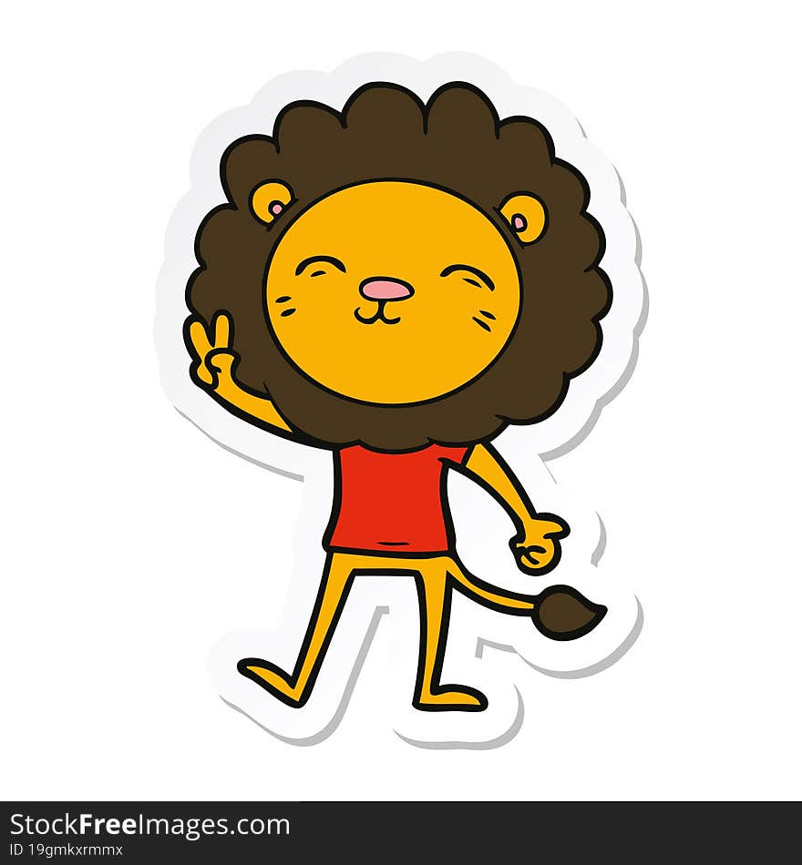 sticker of a cartoon lion giving peac sign