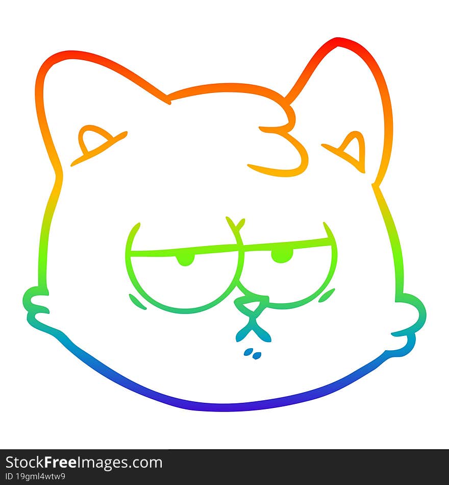 Rainbow Gradient Line Drawing Cartoon Cat Face