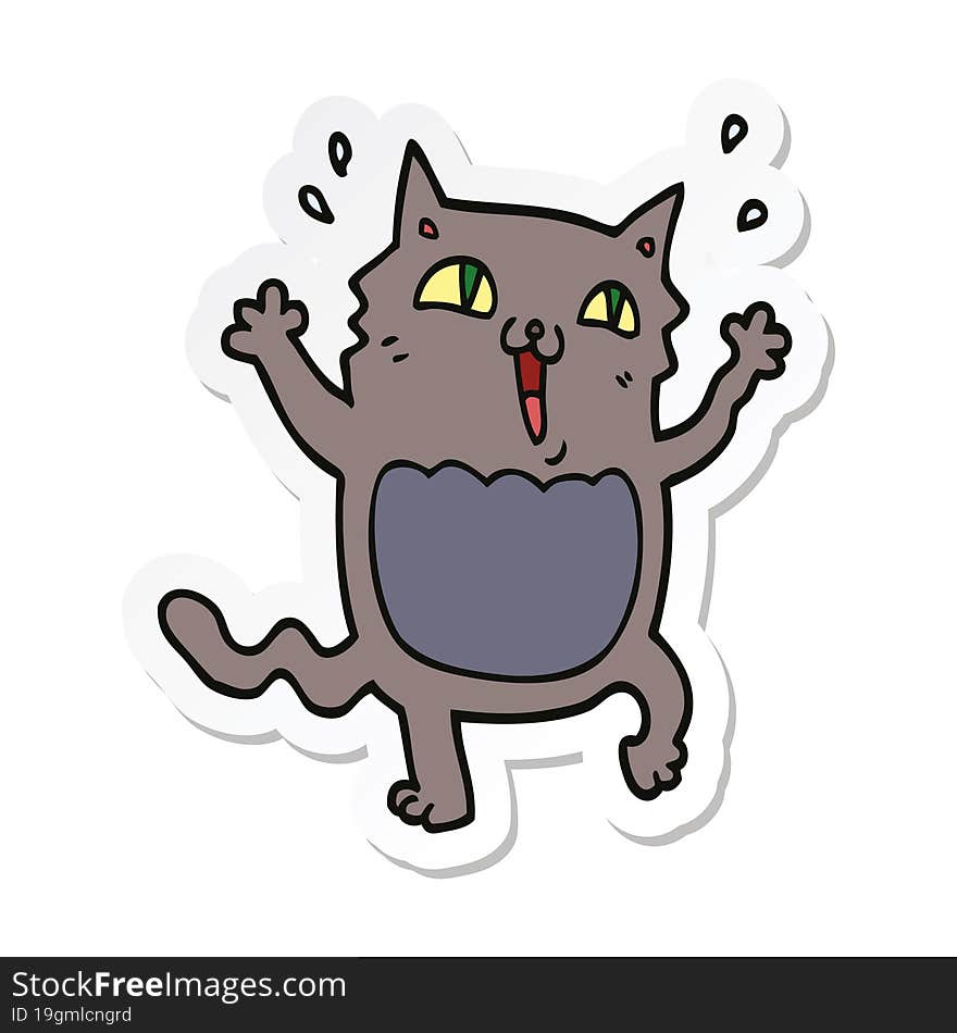 Sticker Of A Cartoon Crazy Excited Cat