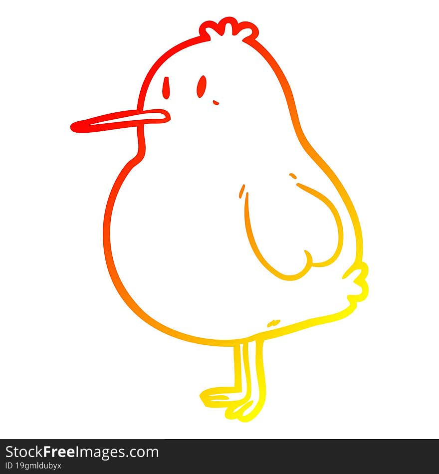 warm gradient line drawing of a cute kiwi bird