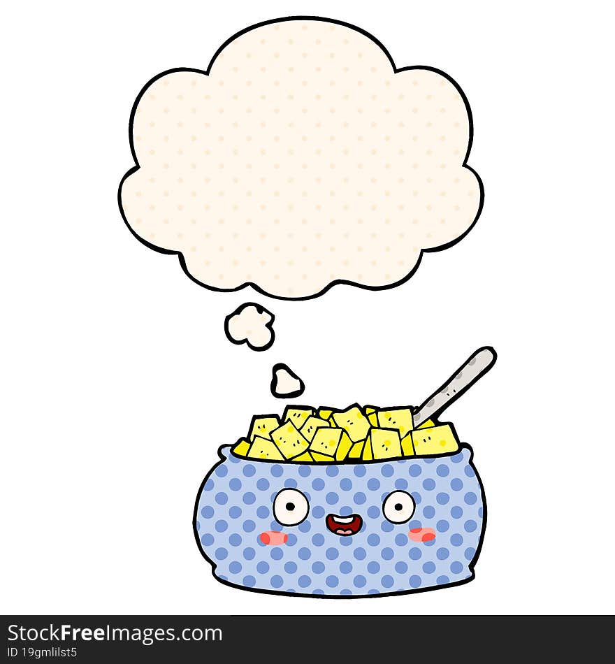 cute cartoon bowl of sugar and thought bubble in comic book style