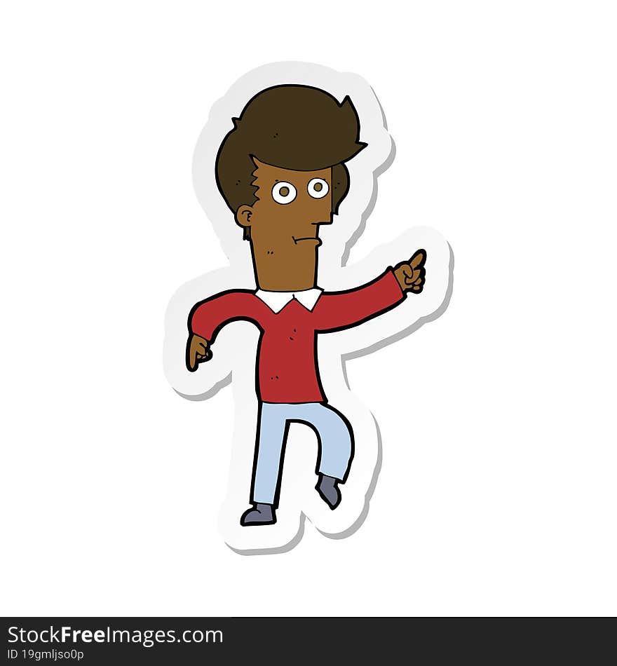 sticker of a cartoon man pointing