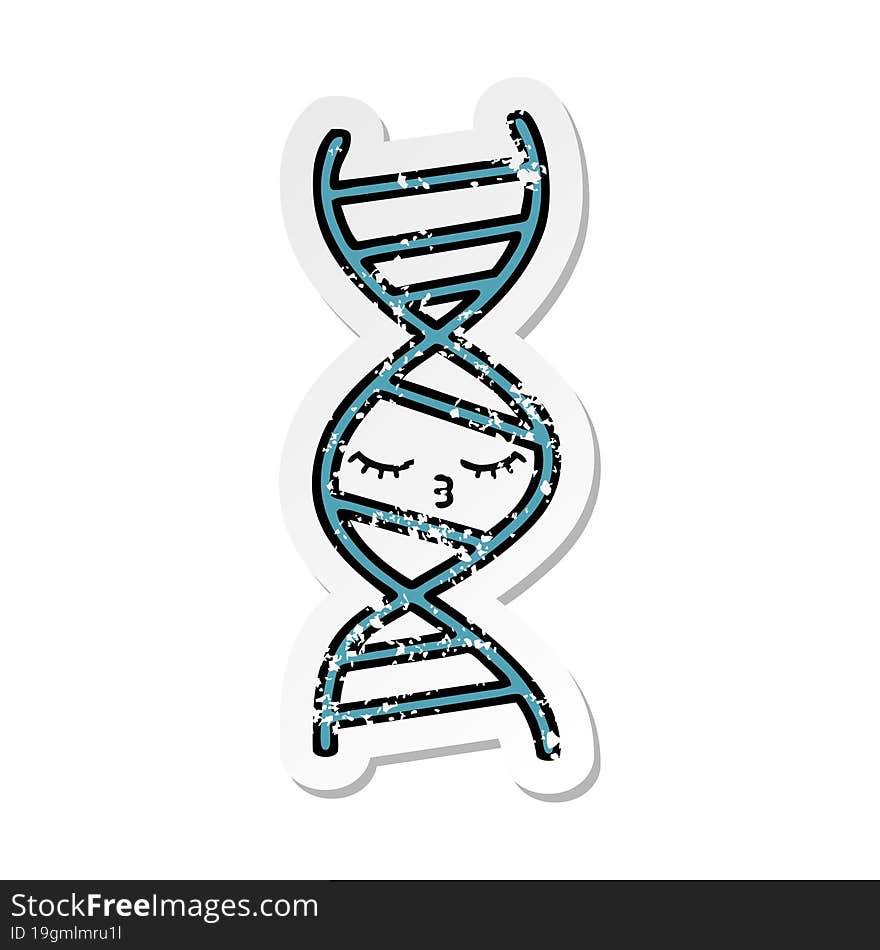 distressed sticker of a cute cartoon DNA strand