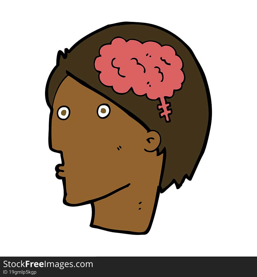 cartoon man with brain symbol