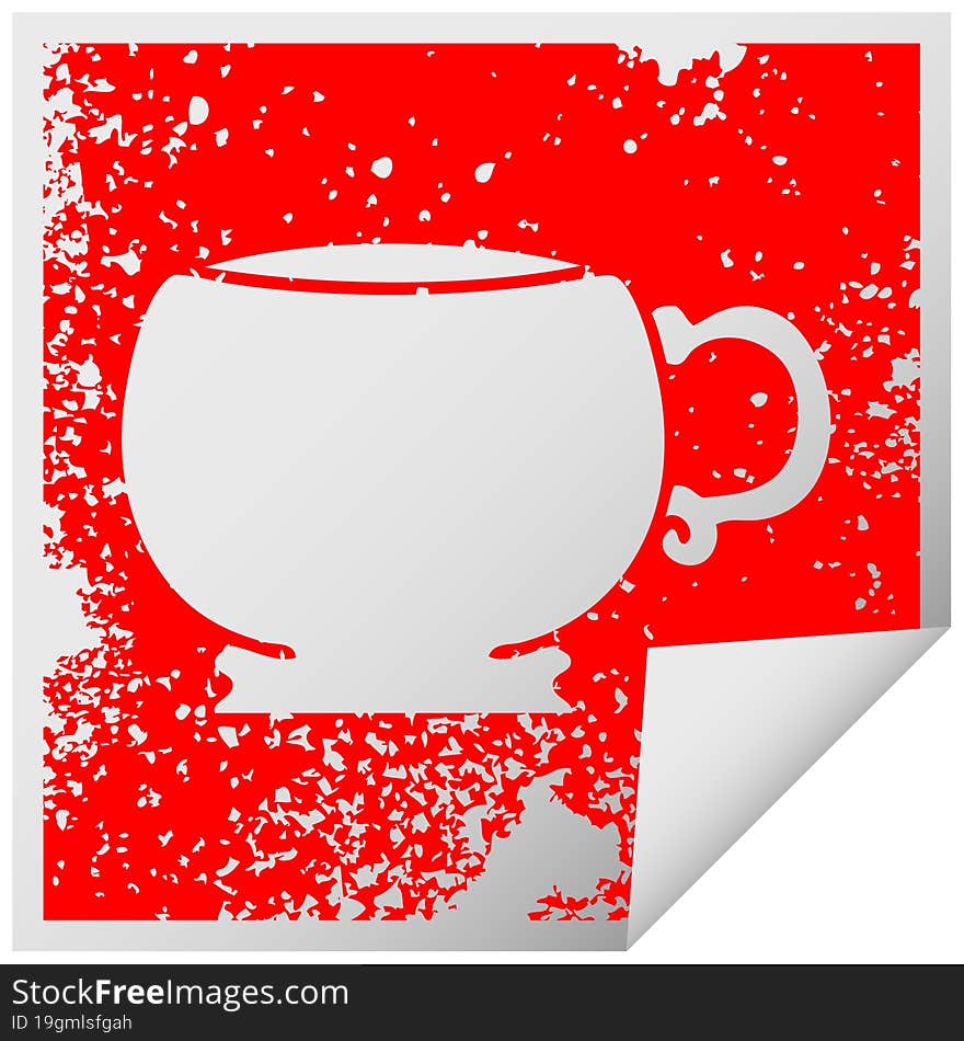 quirky distressed square peeling sticker symbol mug