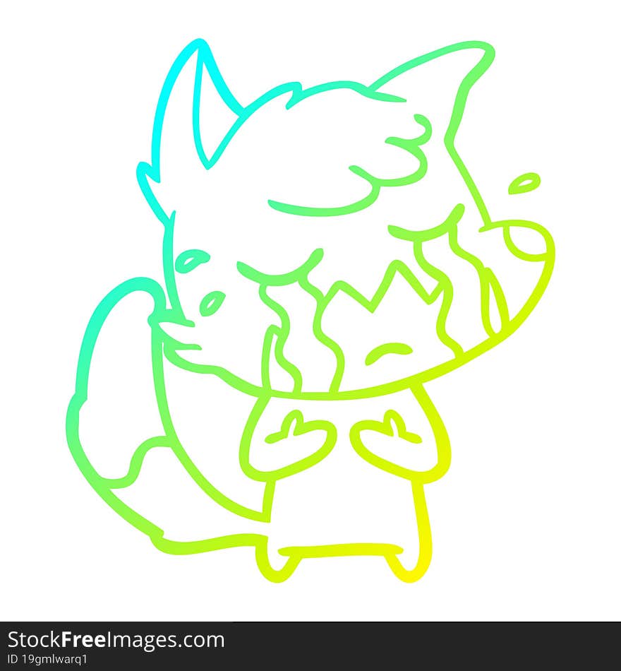 cold gradient line drawing crying fox cartoon