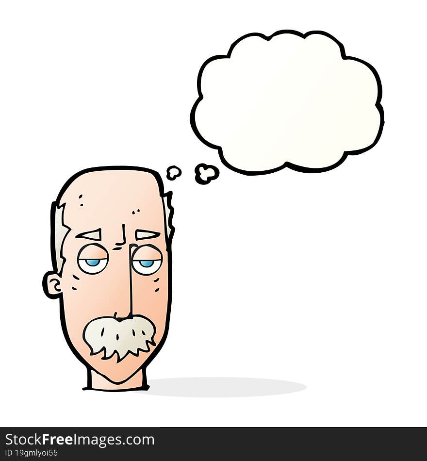 cartoon bored old man with thought bubble