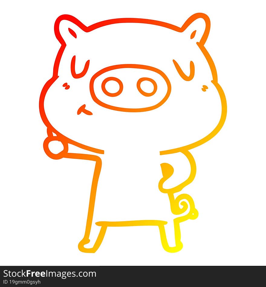 warm gradient line drawing cartoon content pig