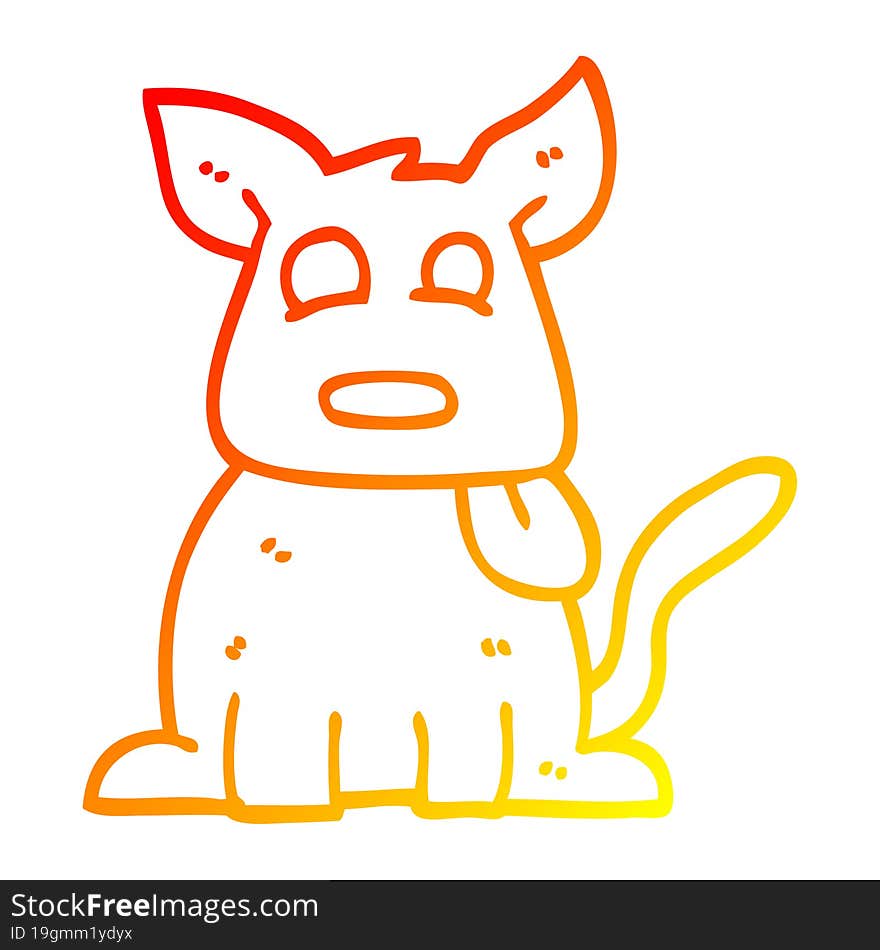 warm gradient line drawing of a cartoon happy dog